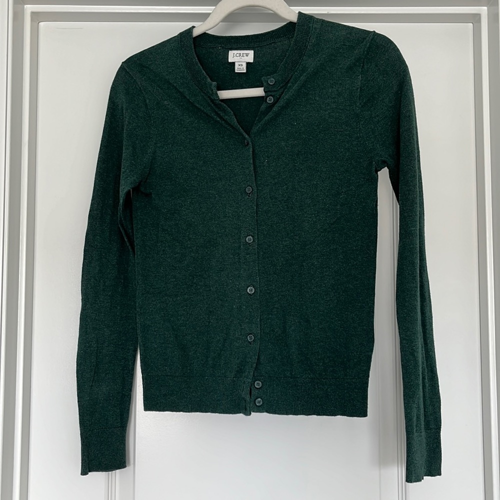J Crew Factory Green “Classic Cotton Cardigan Sweater“ Size X-Small